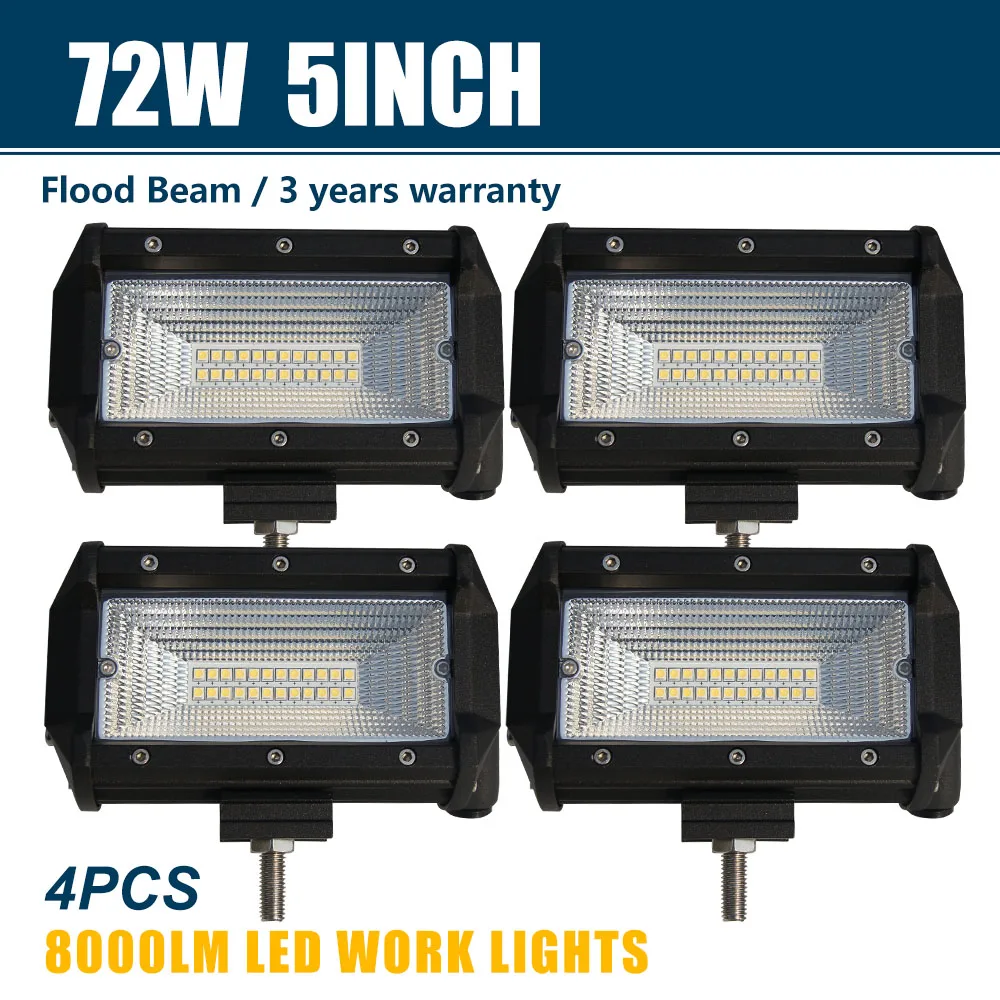 

CO LIGHT 4PCS 5" 72W Flood Beam Led Work Light Bar Auto Offroad Led Driving Lamp for Trucks SUV ATV 4x4 4WD Pickup Led Bar 12V