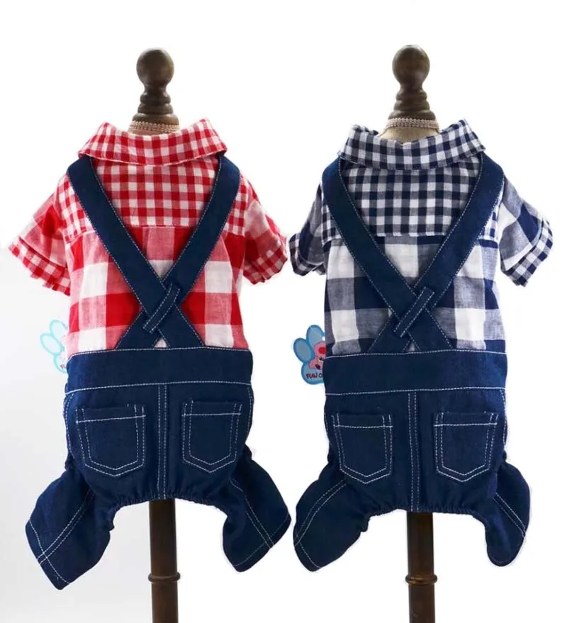 

NEW Spring Dog Jumpsuit Pet Overalls Plaid Cotton Clothes for Small Pets Pet Clothes Denim Soft XS S M L XL