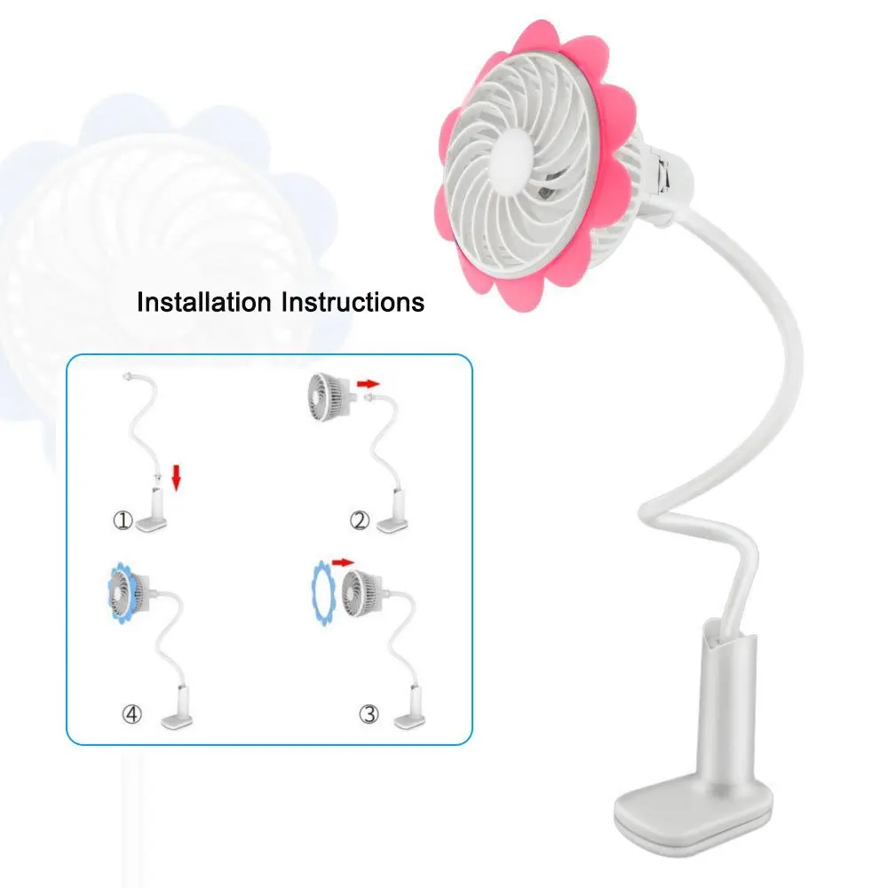 

Rechargeable Portable Clip Fan Desktop USB Fan Mini Baby Stroller Fan with Flexible Neck Adjustable Speed for Home, Office