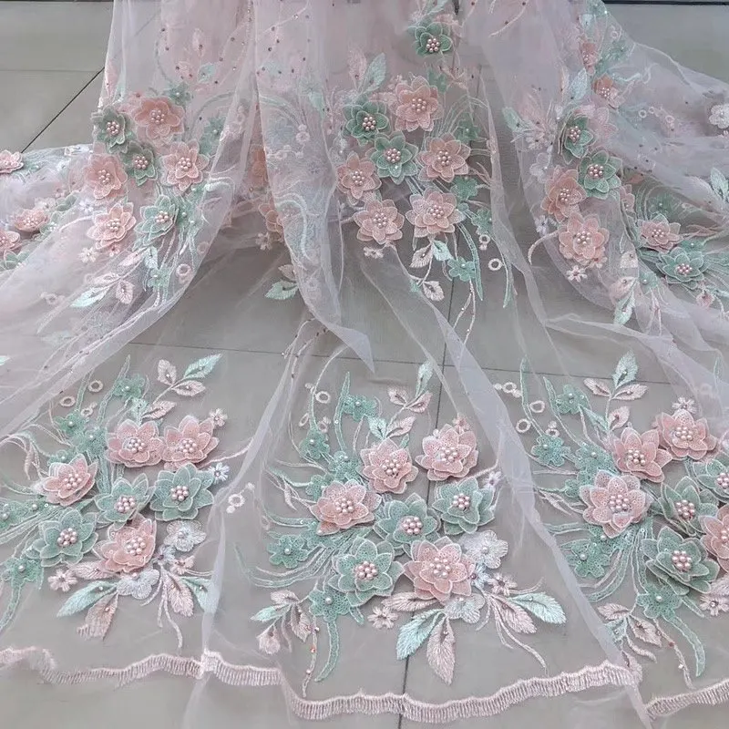 

FolaSade Latest 3D Flower Beads Design Nigerian Lace Fabrics Fashionable French Embroidered Tulle Mesh Lace Fabric TZ906