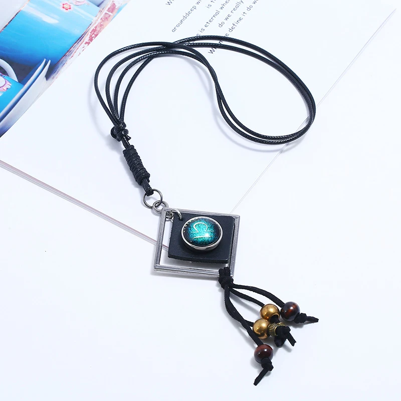 NIUYITID Women Men Twelve Constellations Necklace Waxed Thread Rope Necklace & Pendant Wooden Bead Neckless Jewellery  (5)