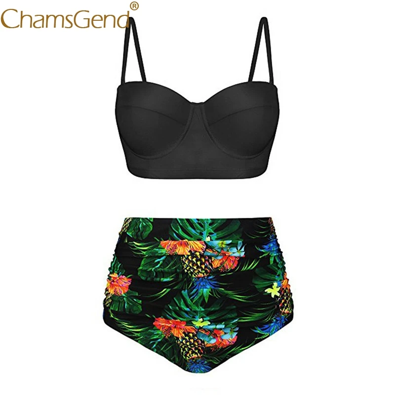 

Printing Two-Piece Swimsuit Women High Waist Push Up Padded Bra Bustier Brief Bikini Set Summer Beach Swimming Suit 90529