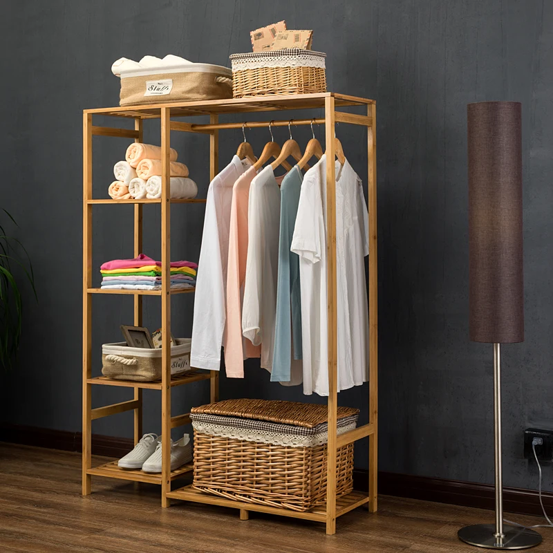 

LK23 Nature Baboom Wardrobe Multifunction Burlywood Storage Rack Orgnizer Large Capacity Clothing Hanger Coat Home Furniture