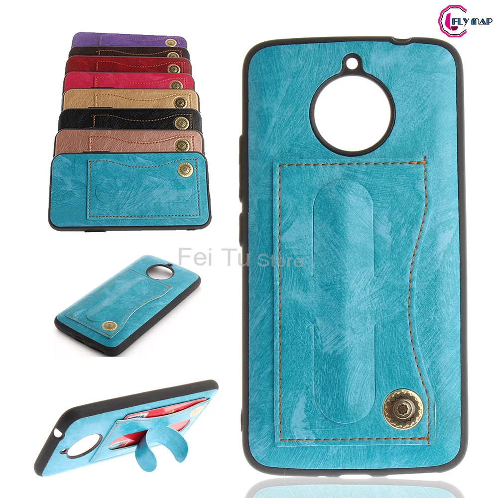 Fitted Case for Motorola Moto E4 Plus XT1771 XT1760 Bracket Card Holder Phone Leather Cover for Moto E 4 Plus Silicon TPU Case