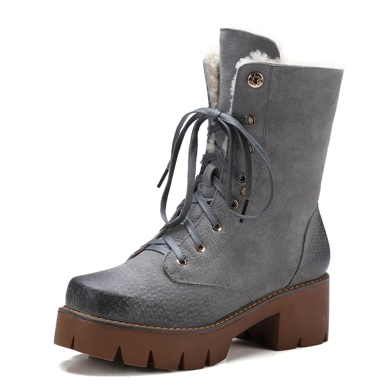 39 Marron Cheville Mode En Rond D'hiver Bottes Cuir Bout Carré À Talons Véritable 34 Dentelle Hauts Femmes up Salu gris Taille Hpnwx4q4