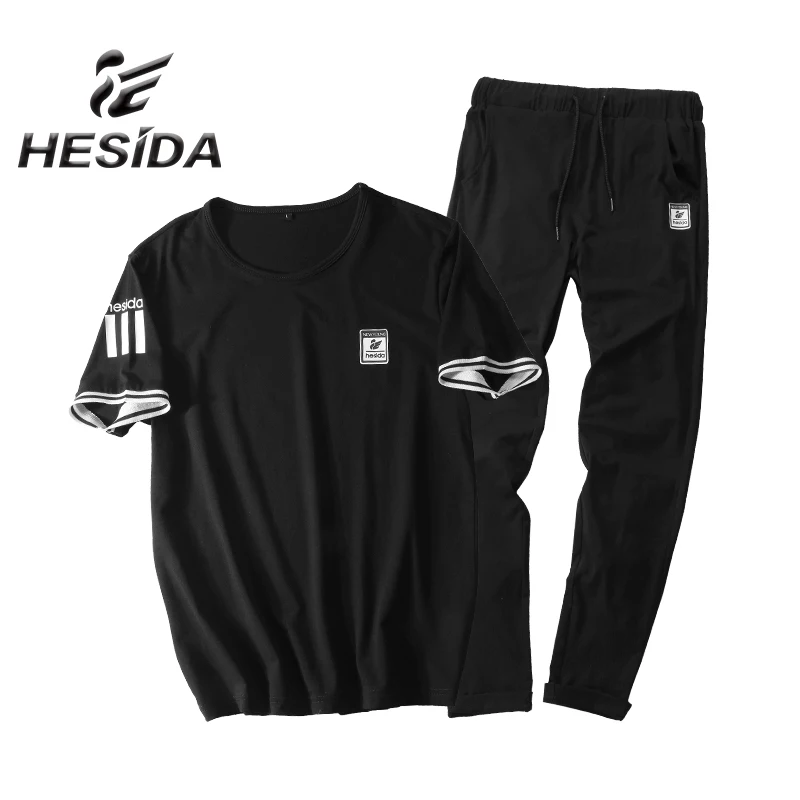 

2018 New Summer Sport Suit Men Short Sleeves Running Sportswear Big Size Fitness Tracksuit Set Jogging Sweatshirt Sweatpants 5XL