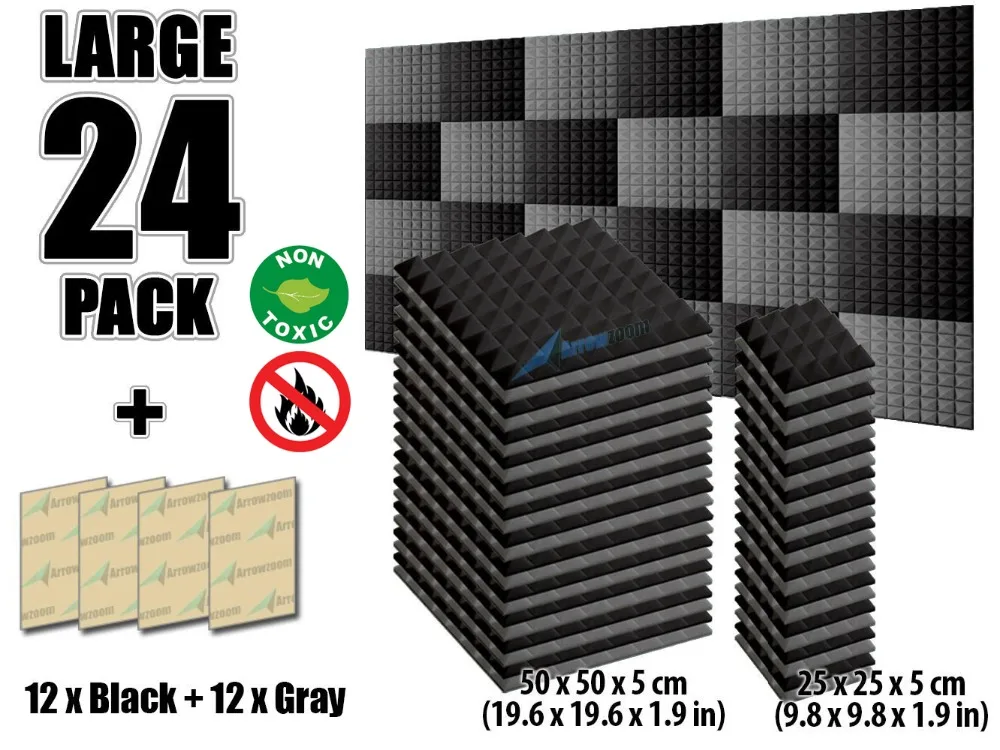 

Arrowzoom 24 pcs Color Combination Pyramid Tile Studio Sound Absorbing Panel Acoustic Foam Treatment
