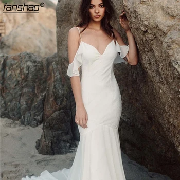 

Elegant Simple Boho Wedding Dress Mermaid Chiffon Lace vestido de noiva Dubai Arabic Wedding Gown Bridal Dress