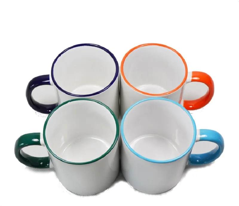 

1008pcs 11oz Top Grade Ceramic Mugs CE SGS Approved Cheap Personalized Sublimation Blank Cup with Colourful Rim and Handle M03