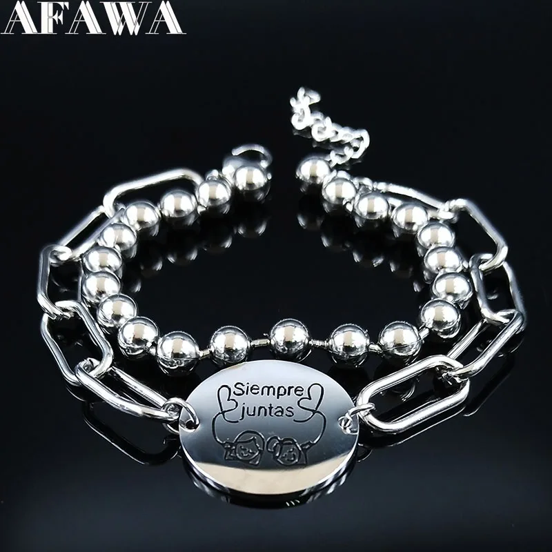

2019 Siempre Juntas Two Gril Stainless Steel Bracelets Women Silver Color Friendship Bracelets Bracelet Jewelry joyas B18443