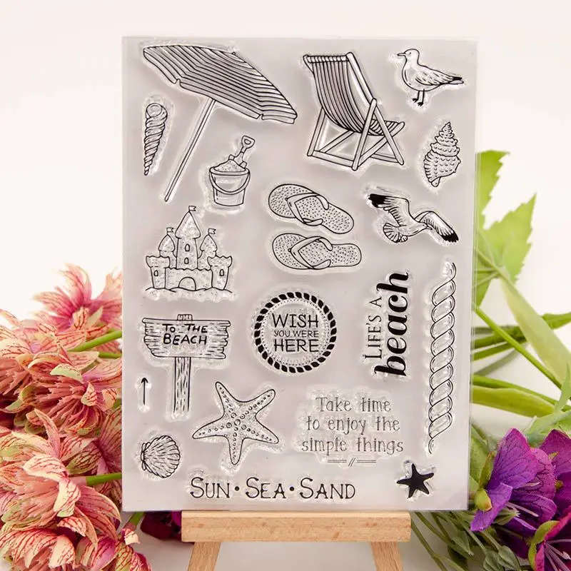 

Hot sale Sun Sea Beach Stamp Transparent Clear Stamps Silicone Seal for DIY Scrapbooking Card Making Photo Album Decor Crafts