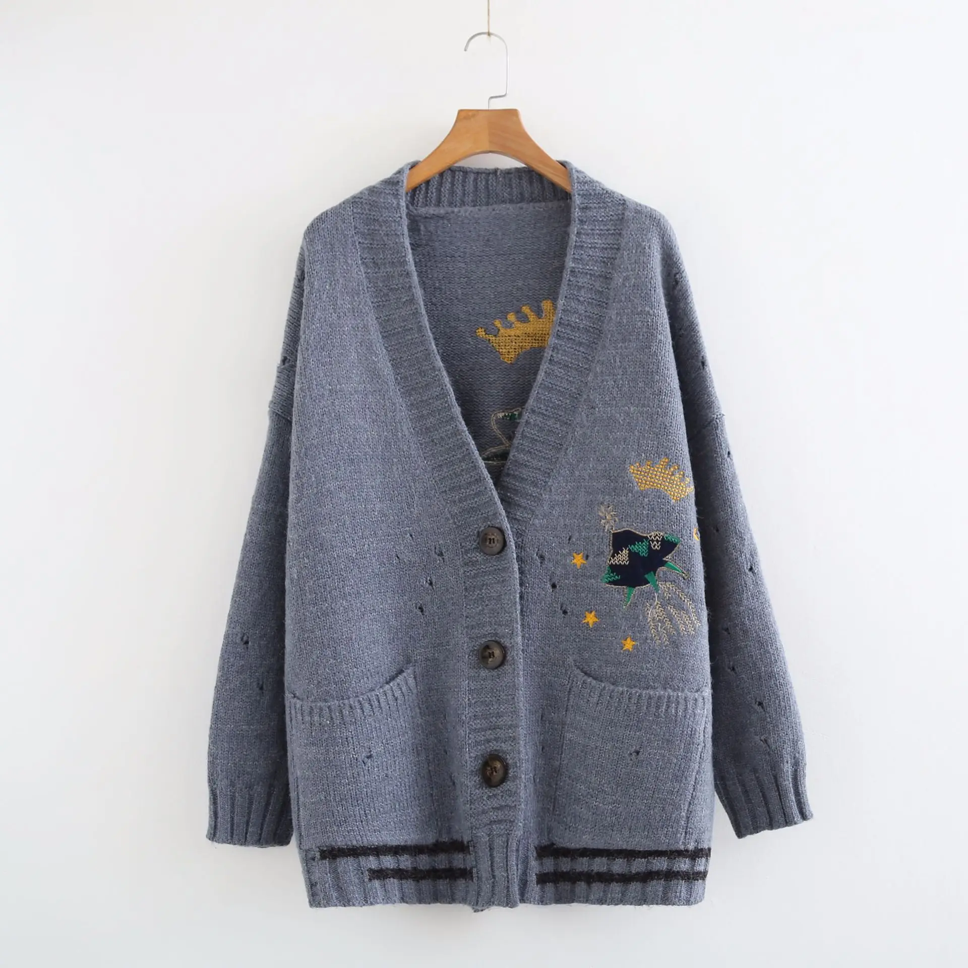 

Autumn New Women Knitted Sweater Cardigan Outwear Ladies Sweat Vintage Hollow Out Jellyfish Embroidery Loose Sweater Mori Girl