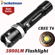 3800Lumens T6 Led Flashlight Torche Led Torch Lampe Zoomable Waterproof Tactical Flashlight lanterna Camping Hiking ZK90