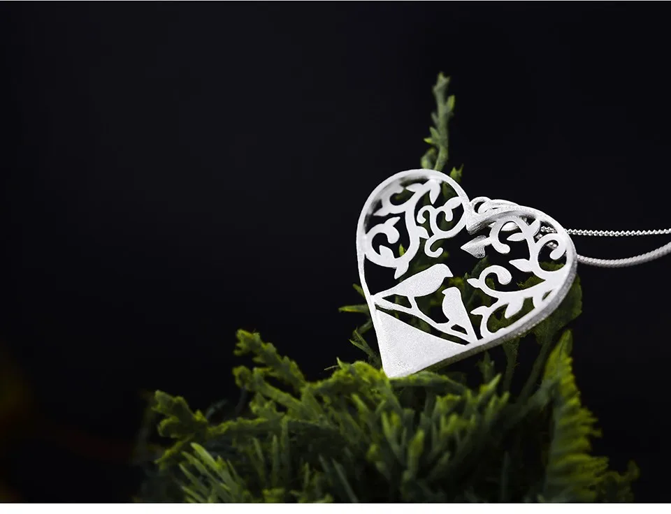 "Love Forever" изящный ручная работа птица пара кулон реального чистого стерлингового серебра 925 подвески серебро романтический сердце дизайн