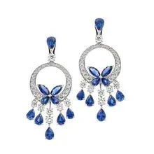 Qi Xuan_Fashion Jewelry_Customized Роскошные Синие камни вечерние серьги S925 Твердые серебряные серьги_ прямые продажи с фабрики