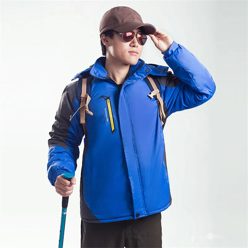 

Rain Hooded Sports Outdoor Men Hiking Jackets Plus Velvet Winter Warm Softshell Jacket Coat Plus Size 3XL