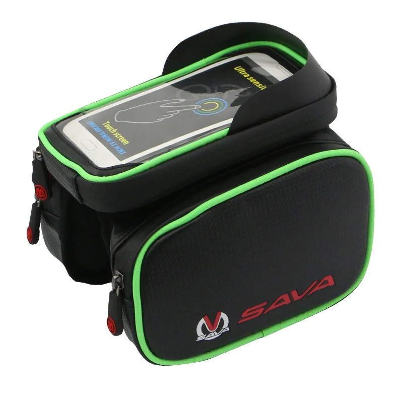 SAVA Передняя велосипедная сумка Водонепроницаемый велосипед рамная трубка сумка двойная сумка велосипедные сумки для 6,2 дюймов сотовый телефон смартфон Чехол - Цвет: Black Green