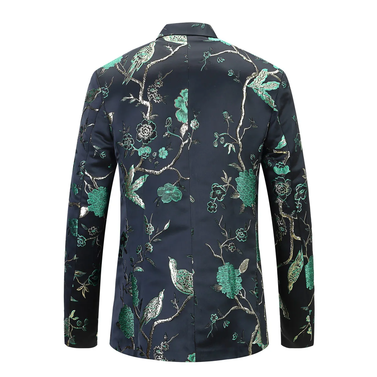 Red Gold Blue Green Brocade Embroidery Floral Birds Pattern Slim Fit B ...