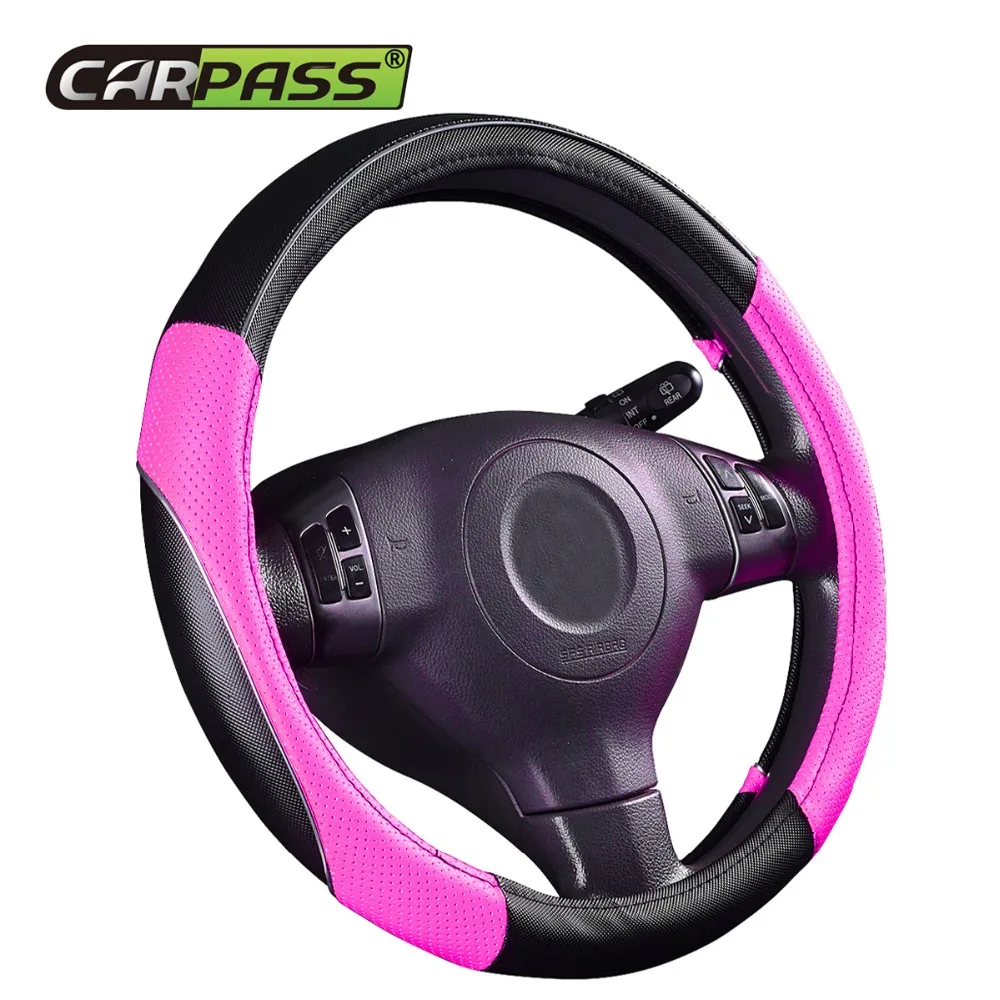 CAR PASS RAINBOW PVC Leather Universal Car Steering Covers Slip on Steering wheel Hand stitched