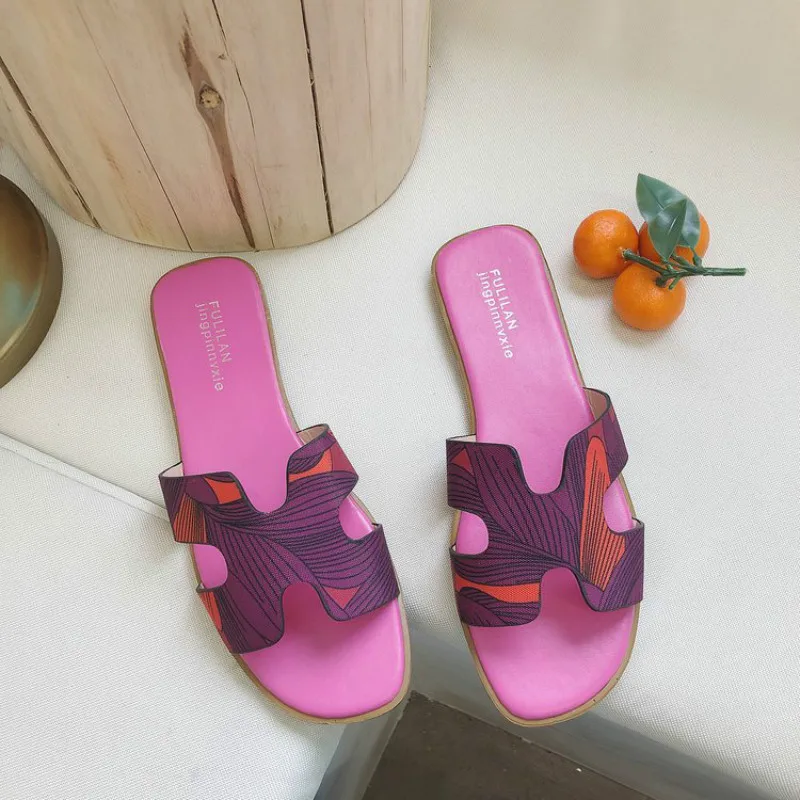 

High quality Fashion women Slippers Sandals Open Toe Beach Flip Flops Non-slip Summer Slippers Outside Flat Slides Muller