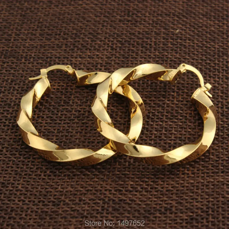 Большой Размеры Эфиопский Золото Smooth Хооп Серьги 18 К золото Цвет Серьги в африканском стиле/Нигерия Для женщин Модные украшения