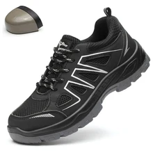 DAOKFPO/Мужская модная защитная обувь; дышащая мужская обувь на все сезоны; нескользящая обувь со стальным носком; Мужская Рабочая обувь