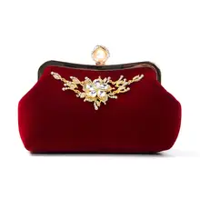 Красный вельвет горный хрусталь Сумочка вечерняя клатч сумка кошелек
