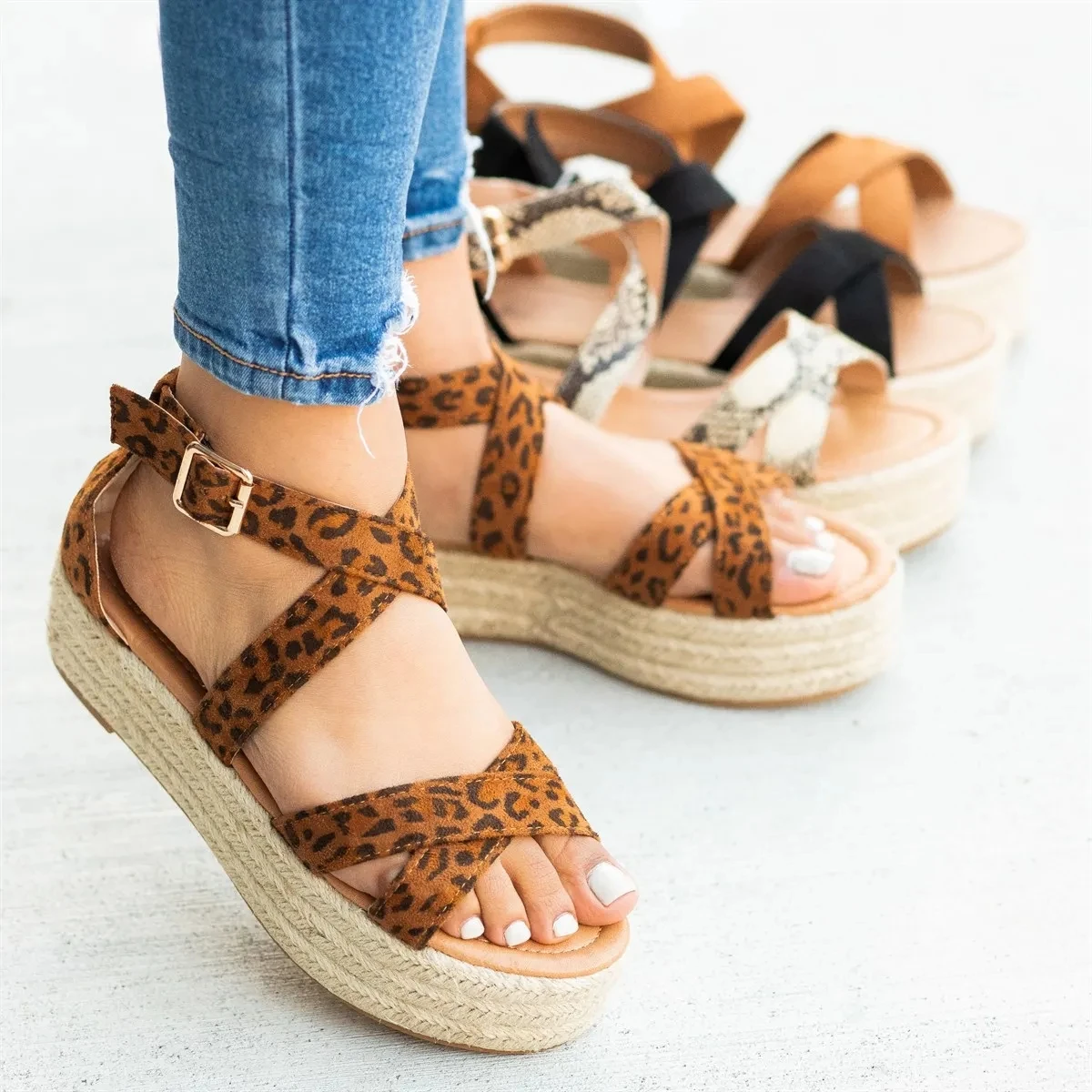 

Oeak Summer Women Wedges Shoes 2019 Thick Bottom Platform Sandals Breathable Plus Size High Heels Summer Shoes