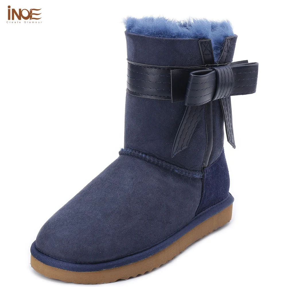 INOE Fashion girls sheepskin leather bow-knot fur lined snow boots for women winter shoes red purple high quality free shipping INOE Fashion girls sheepskin leather bow-knot fur lined snow boots for women winter shoes red purple high quality free shipping