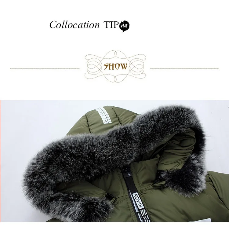 Children Winter Warm Jackets Boys Big Fur Collar Hooded Cotton Jacket Children Casual Thickenging Outerwear Coats