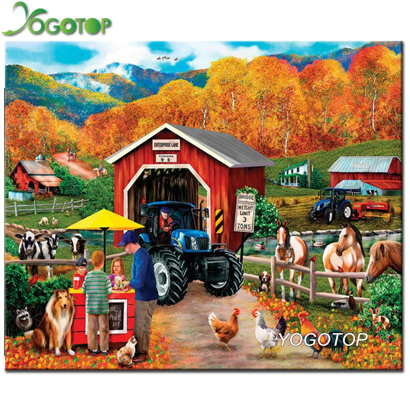 

YOGOTOP DIY Diamond Painting Cross Stitch Kits Square Diamond Embroidery 5D Diamond Mosaic Home Decor Farm landscape CV397