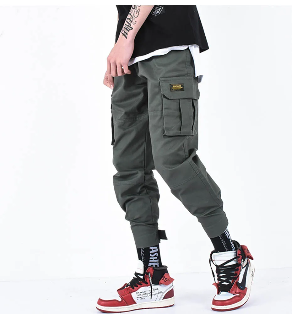 Повседневное штаны-карго Для мужчин брендовая одежда ноги потеют Штаны Мужской стрейч карманы хип-хоп оранжевый пят джоггеры KT65