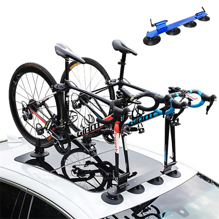 CX ECO Bike Carrier Lockable Portable Car Luggage Rack Roof Frame Vacuum Suction Cup Bicycle Frame Adsorption Capacity Shelf For 1/2/3 pc Bicycle,Blue,1pc 