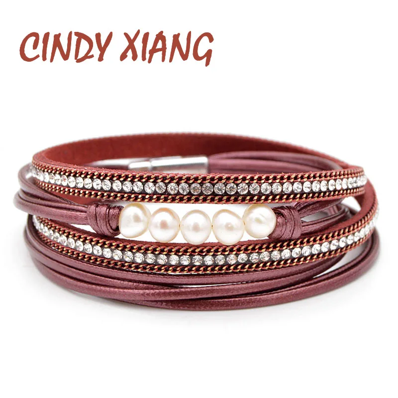 CINDY XIANG 4 цвета на выбор, кожаные браслеты из пресноводного жемчуга для женщин, модные длинные крученые летние Браслеты, Браслет-манжета, подарок