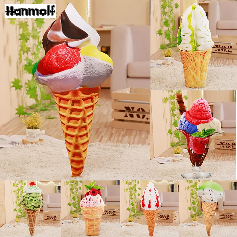 

Balls Strawberry Matcha Cone Ice Cream Plush Pillow Lifelike Huggable Kids Summer Food Pillow Sofa Chair Ice Cream Throw Pillow
