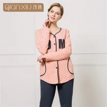 Утолщение пижамы для девочек для женщин зимние длинные рукава Кардиган Женское ночное белье волна точка печати пижамы повседневное ночн