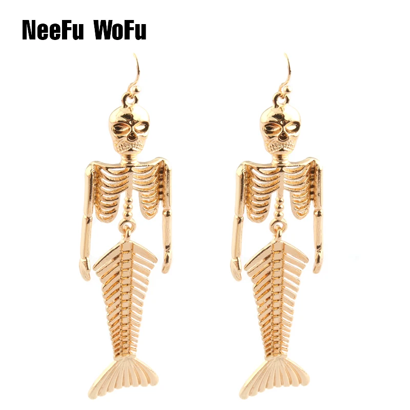 Серьги подвески NeeFu WoFu длинные леопардовые серьги с черепами рождественский