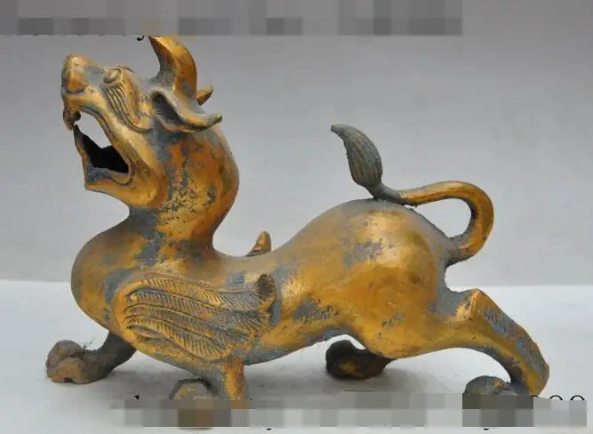 

S01732 old china fengshui bronze gilt brave troops pixiu Unicorn wing beast zun statue B0403