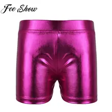 FEESHOW/блестящие шорты из лакированной кожи для девочек; розовые балетные трико; одежда для сцены для детей; спортивные гимнастические брюки