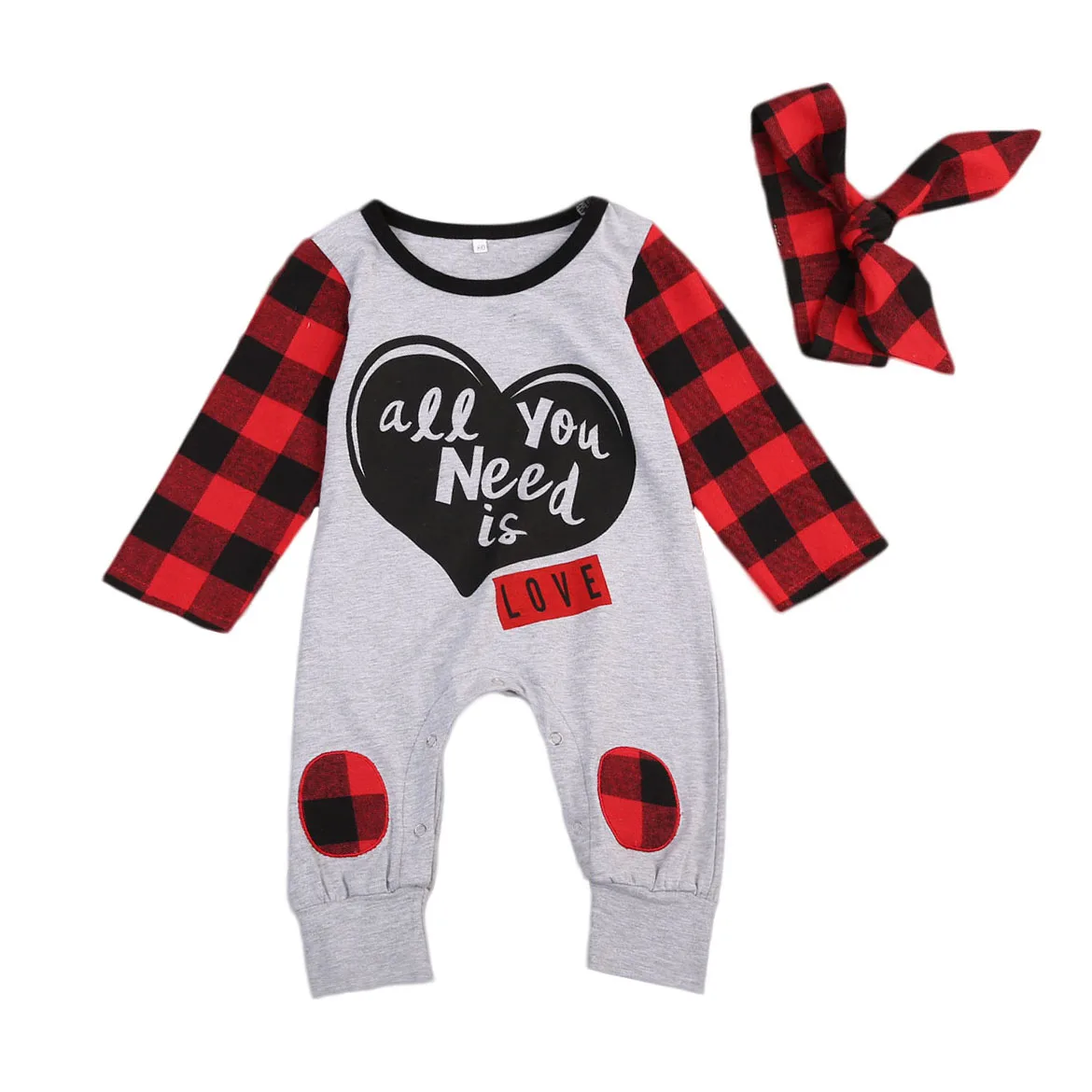 

Baby Boys Girls Plaids Romper Newborn Long sleeve Jumpsuit Headband Outfits Clothes