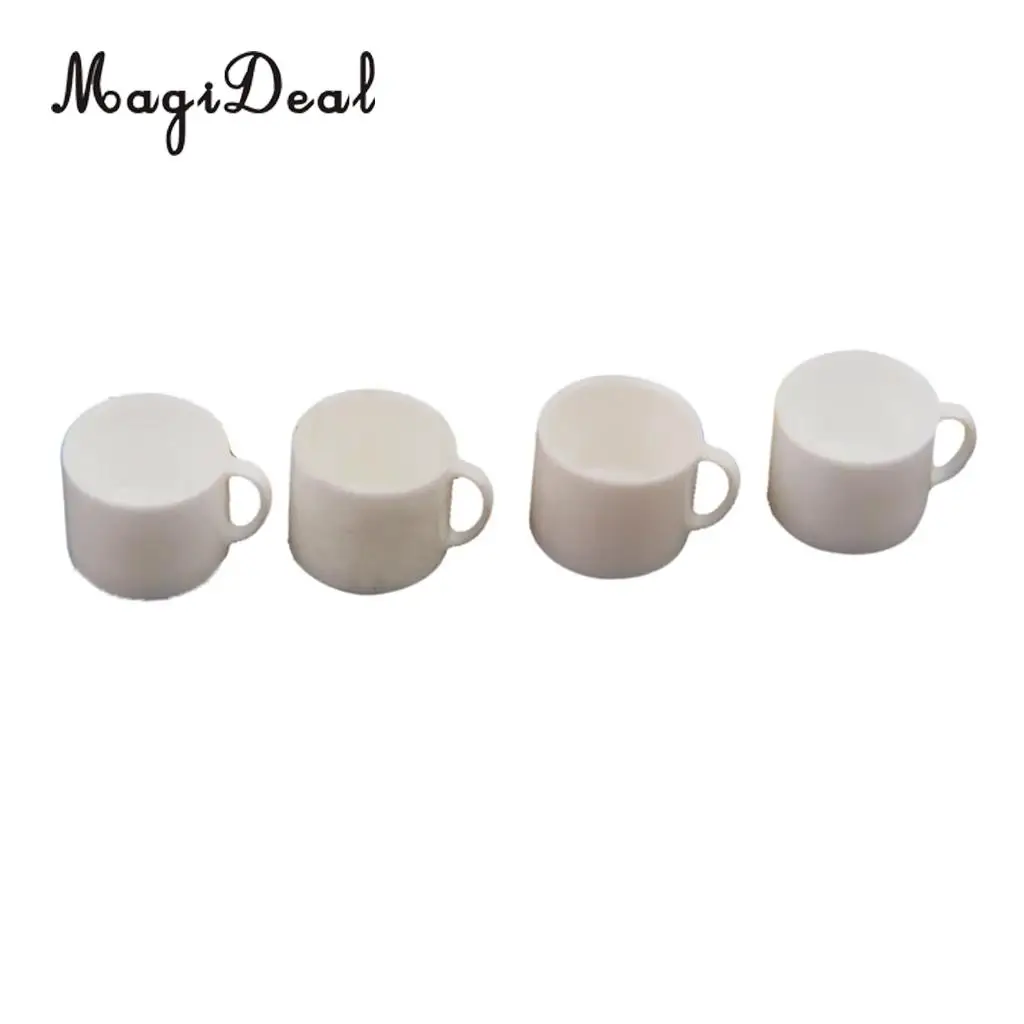 MagiDeal Cute 4Pcs/Lot Dollhouse Miniature White Coffee Tea Cups Mugs for Drink Cafe Teahouse Kitchenware Tableware Room Decor 
