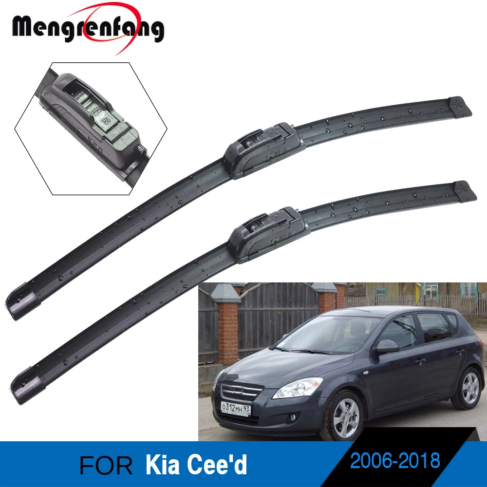 

For Kia Cee'd Ceed Car Wiper Blades Front Windscreen Soft Rubber Wiper J Hook & Push Button Arms 2 Pieces 2006-2018