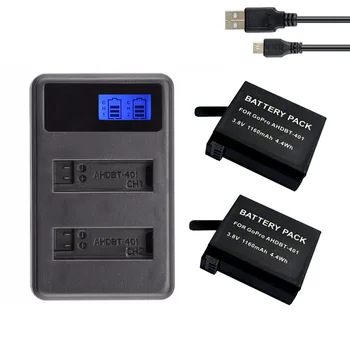

2Pcs For GoPro Hero 4 Battery + LCD Dual Charger For Gopro 4 Batteries Go Pro Hero4 bateria AHDBT 401 Action Camera Accessories