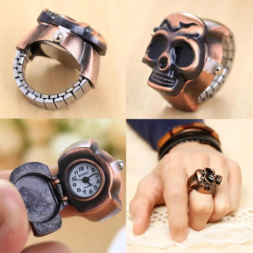 

Finger Ring Watch Vintage Clamshell Pirate Skull Design Woman Man Party
