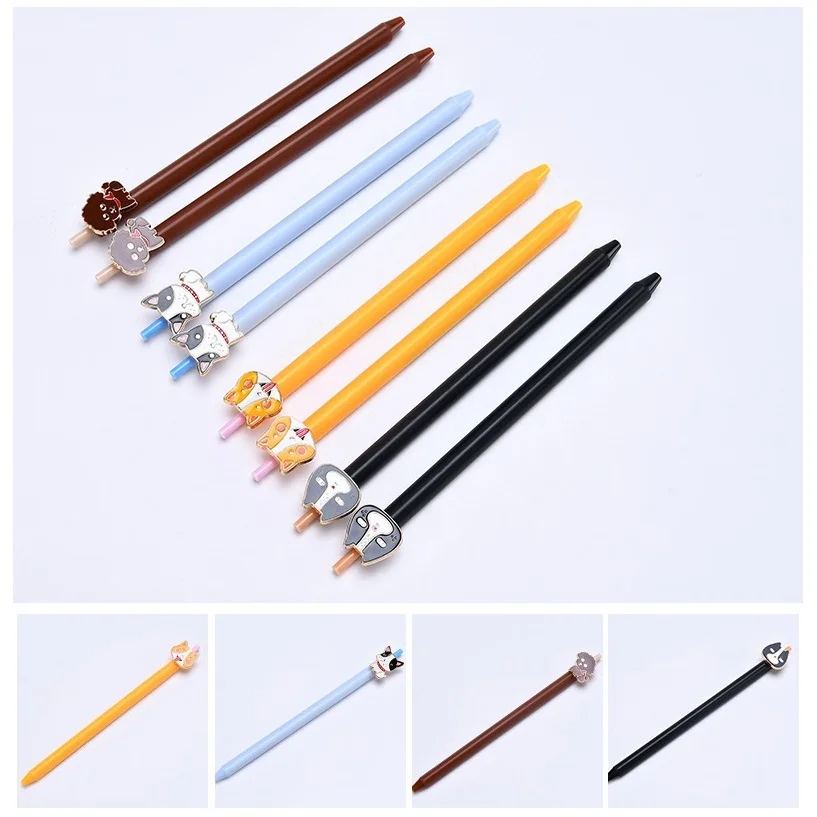 

24 pcs/Lot Cartoon gel pen Cute teddy dog Triangle 0.5mm Black color ink pens Stationery school supplies Canetas escolar F038
