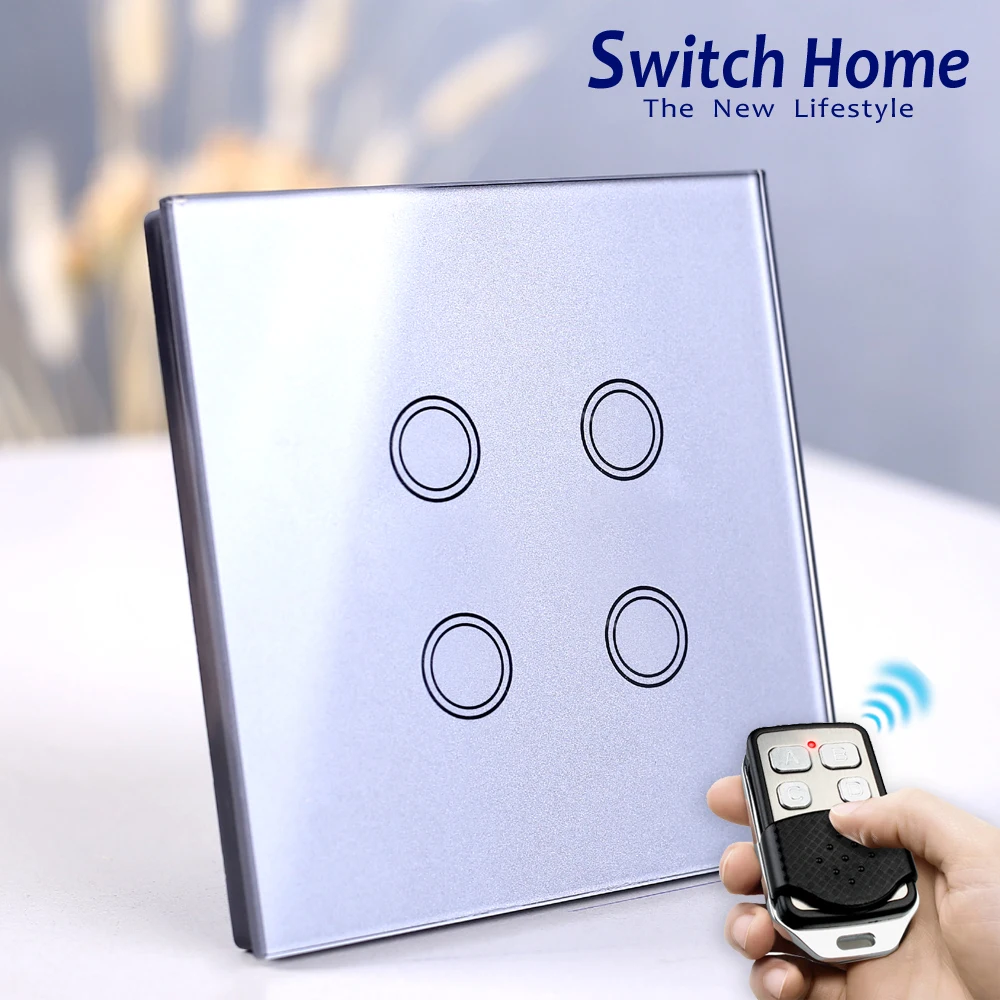 4 gang touch wall switch, Wireless Remote Control wall Switch, gray