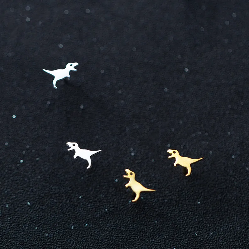 SMALL Cute 6MM *8MM 1Pair Authentic Real 100% 925 Sterling Silver fine Jewelry Animal Dinosaur Stud Earrings C-G0595 | Украшения и