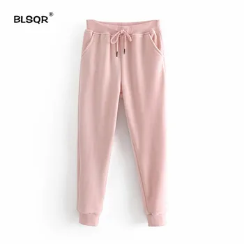 

Women Chic Pink VELOUR Harem Pants Pockets Elastic Waist Female Casual Loose Ankle Length Trousers Pantalones