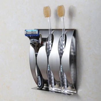 

Rustproof Polished 3/2 Hook Tooth Brush Shaver Organizer Shower Toothbrush ShelfStainless Steel Wall Mount Toothbrush Holder