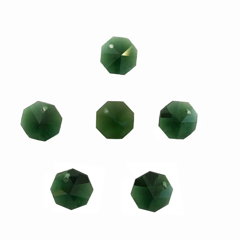 Одно Отверстие 100 шт. 14 мм темно зеленый кристалл стекло восьмиугольник бусины лампы Запчасти для шторы украшение вечерние Лидер продаж